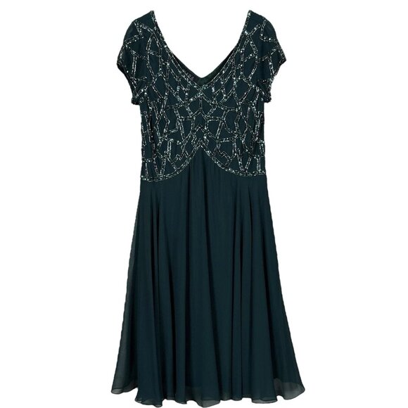 JKara Beaded Sequined Geo Party Cocktail Evening Dress Dark Hunter Green Size 12 - Picture 1 of 8